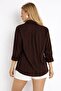 Brown Striped Transparent Textured Oversize Women's Shirt - 4