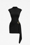 Women's Stand Collar Buckle Detailed Belted Gathering Dress