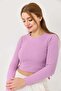 Women's Side Drawstring Crop Ribbed Blouse Lilac