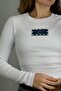 Women's long sleeve ribbed crop top with star embroidery - white - 2