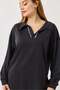 Women's Brown Polo Collar Piping Detailed Modal Fabric Top and Bottom Set Black - 4