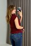 Women's Thick Strap Side Gathered Burgundy Blouse - 4