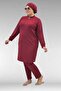 1732 Plus Size Turtleneck Zipper Swimsuit - Burgundy - 4
