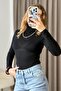 Women's black turtleneck sheer cashmere blouse - 4