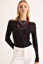 Women's Wide Collar Long Sleeve Blouse Black - 4