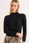 Bodycon Long Sleeve High Neck Ribbed Stretchy Knitted Blouse Black - 5