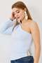 Women's One-Shoulder Blouse with Side Accessory Detail Blue - 2