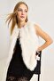 Faux Fur Sleeveless Shiny Vest White - 2