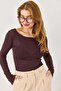 Boat Neck Cashmere Long Sleeve Blouse Brown - 2