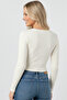 Women's Long Sleeve Camisole Star Embroidered Crop Blouse Ecru - 3