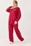 Women's crew neck rose detail modal set - red - 2