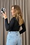 Women's black turtleneck sheer cashmere blouse - 5