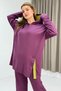Women's Oversized Hooded Tracksuit Set with Leg Details, Plum Color - 4