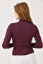 Women's Leopard Turtleneck Transparent Cashmere Blouse Plum - 4