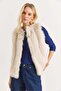Faux Fur Sleeveless Shiny Vest Beige - 2