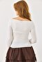 Boat Neck Cashmere Long Sleeve Blouse White - 5