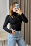 Women's black turtleneck sheer cashmere blouse - 3