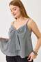 Women's Large Bow Detailed Plaid Strappy Linen Look Blouse Black