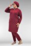 1732 Plus Size Turtleneck Zipper Swimsuit - Burgundy - 5