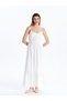 V-Neck Floral Embroidered Rope Strap Dress