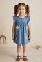 Girl's Embroidered Denim Dress - Buttoned Flounce Sleeve Jean Dress