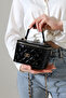 Black Patent Leather Mini Box Women's Bag with Quilted Pattern and Cross Chain Strap, Daily Stylish Bag - 5