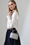 Gray Mini Box Women's Bag with Quilted Pattern and Cross Chain Strap, Daily Stylish Bag