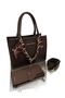 Women's Gold Chain Shawl Detailed Stylish Hand & Shoulder Bag and Wallet Combination Shopper Size: 20 X 25 cm - 3