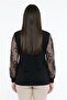 Women's Lace Collar and Sleeves Plus Size Lycra Crystal Viscose Blouse - 4