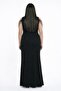 Women's V-Neck Lined Beaded Detailed Glittery Plus Size Dress - 4