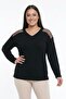 Women's V-Neck Stone Printed Tulle Detailed Lycra Strawberry Plus Size Blouse - 3