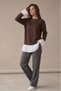 Women's Modal Pleated Undershirt-Looking Tunic with Shirt Detail in Brown - 7