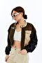 Women's Oversize Elastic Waist Jacket Daily Use College Printed Pocket Coat Gold Racer Jacket - 6