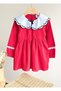 2-8 Years Old Girl's Red Vintage Holiday Dress |   Muslin Baby Collar Lace Special Occasion Dress