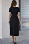 Women's Crew Neck Side Slit Short Sleeve Viscose Dress - 3
