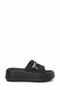 Women's Black Stone Bow Detailed High Platform Sole Comfortable Daily Slippers