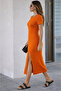 Women's Crew Neck Side Slit Short Sleeve Viscose Dress - 3