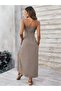 Women's Rope Strap V-Neck Slit Long Single Jersey Dress - 4