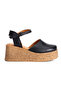 Women's Genuine Leather Wedge Heeled Sandals 6356 Black - 2