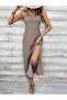 Women's Rope Strap V-Neck Slit Long Single Jersey Dress - 5