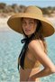 Camel Straw Hat with Wide Brim and Tied Ribbon Detail for Summer Hsr2126 - 3