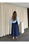 Blue Collared Shirt with Tie and Sleeve Detail - 102277 - 7
