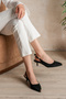 Women's Black Suede Metal Toe Detail 3 Centimeter Heel - 6
