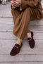 Geola Women's Brown Genuine Leather Suede Loafer Shoes