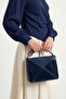 Folded Triangle Navy Blue Hand and Shoulder Bag - 3