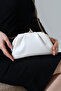 White Women's Chain Strap Evening Dress Bag Stylish Minimal Draped Clip-On Clutch Wedding Engagement Event Night Handbag - 5