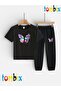 Uygunmoda Daisy Butterfly Printed T-Shirt Sweatpants (Bottom Sweatpants with Pockets) Top-Bottom Children's Set