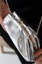 Silver Women's Chain Strap Evening Dress Bag Stylish Minimal Draped Clip-On Clutch Wedding Engagement Event Night Clutch Bag - 7