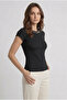 Collar Stone Embellished Crew Neck Basic Short Sleeve Blouse - 2