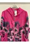 Women's Fuchsia Italian Floral Patterned Zippered Front Hooded Foldable Long Sleeve Blouse 40 - 46 Size - 2